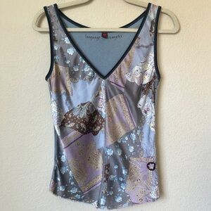 Y2K Silk Patchwork Print V-Neck Cowgirl Western Tank Top 90s Language Brand